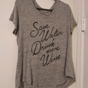 Apt. 9 Gray Top XL "Save Water Drink More Wine"